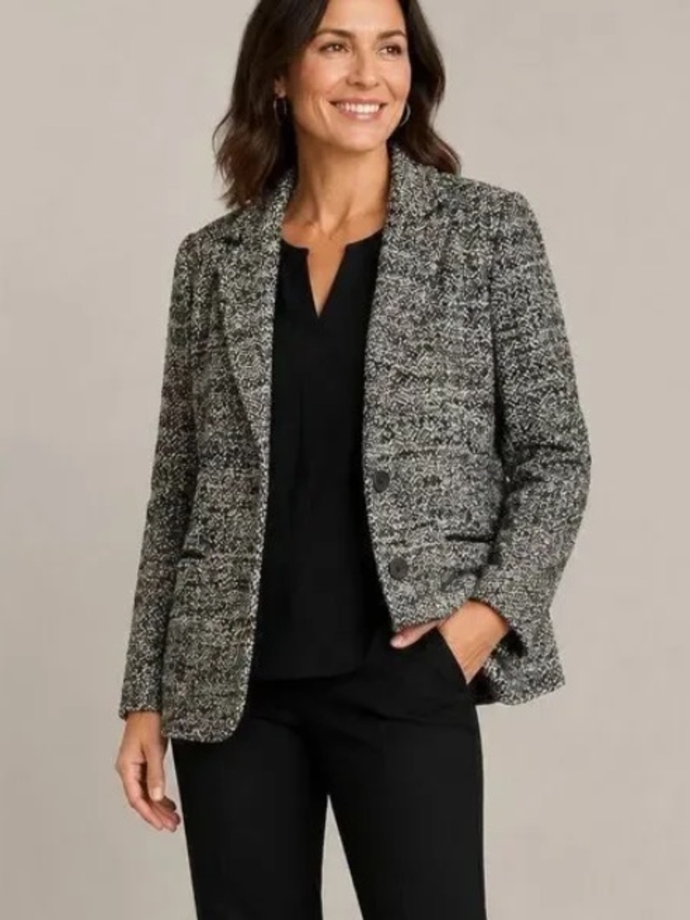 J. Jill | Women’s Black/White/Grey Tweed Double Button Front Blazer Jacket XSP